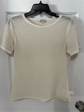 Reiss Cream Short Sleeve Textured Knit Top